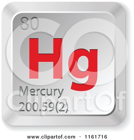 Clipart of a 3d Red and Silver Mercury Chemical Element Keyboard Button - Royalty Free Vector Illustration by Andrei Marincas