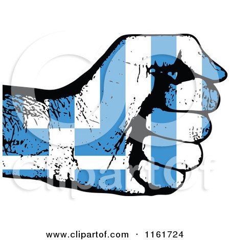 Clipart of a Fisted Greece Flag Hand - Royalty Free Vector Illustration by Andrei Marincas