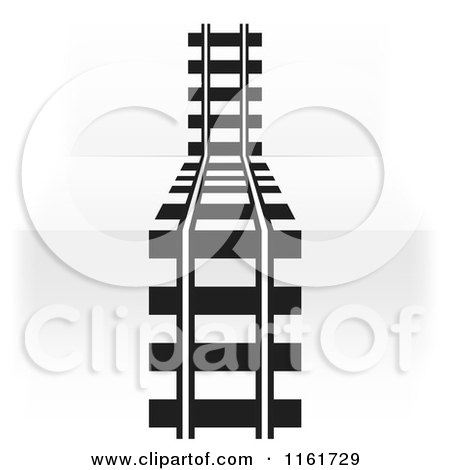 Clipart of Black and White Train Tracks over 3d Steps - Royalty Free