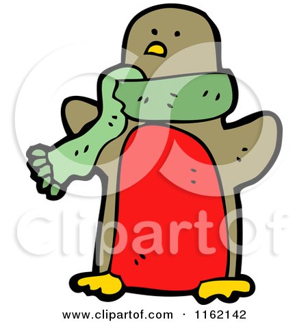 Cartoon of a Robin Wearing a Green Scarf - Royalty Free Vector Illustration by lineartestpilot