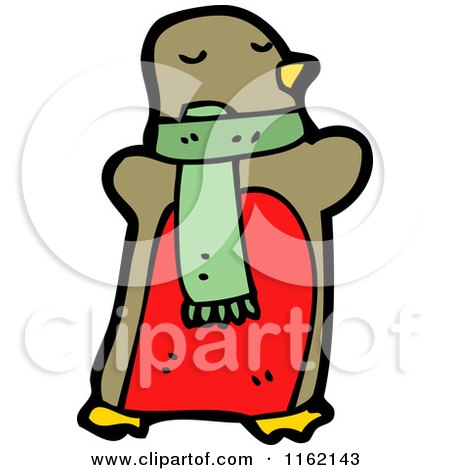 Cartoon of a Robin Wearing a Green Scarf - Royalty Free Vector Illustration by lineartestpilot