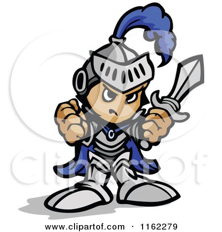 Cartoon of a Tough Knight Holding up Fists and a Sword - Royalty Free Vector Clipart by Chromaco