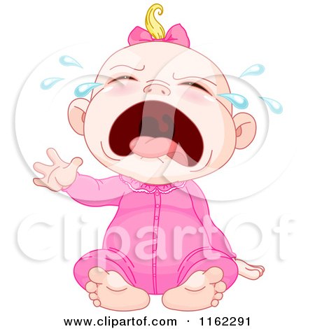 Cartoon of a Crying Blond Caucasian Baby Girl - Royalty Free Vector Clipart by Pushkin