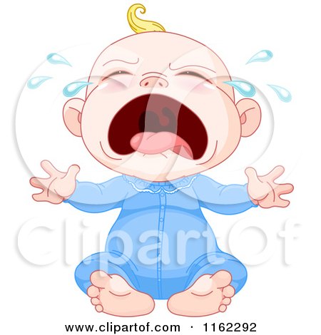 Cartoon of a Crying Blond Caucasian Baby Boy - Royalty Free Vector Clipart by Pushkin