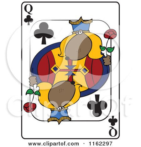 Cartoon of a Dog Queen Club Playing Card - Royalty Free Vector Clipart by djart