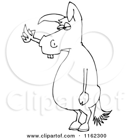 Cartoon of an Outlined Mad Donkey Flipping the Bird - Royalty Free Vector Clipart by djart