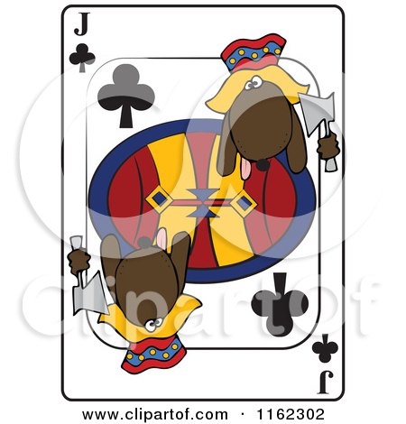 Cartoon of a Dog Jack Club Playing Card - Royalty Free Vector Clipart by djart