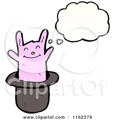 Cartoon of a Thinking Pink Rabbit in a Magic Hat - Royalty Free Vector Illustration by lineartestpilot
