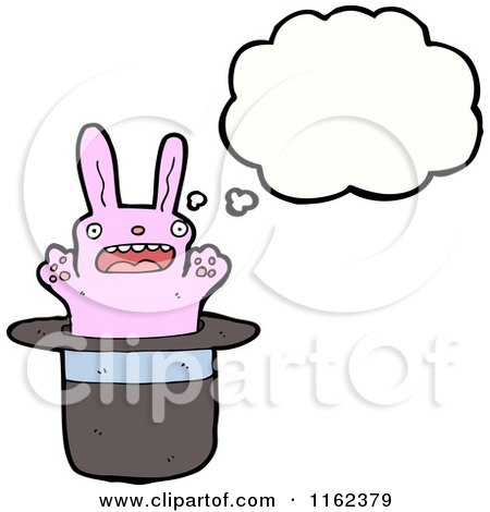 Cartoon of a Thinking Pink Rabbit in a Magic Hat - Royalty Free Vector Illustration by lineartestpilot