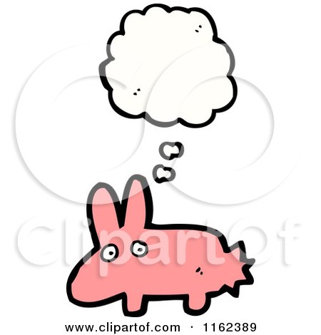 Cartoon of a Thinking Pink Rabbit - Royalty Free Vector Illustration by lineartestpilot