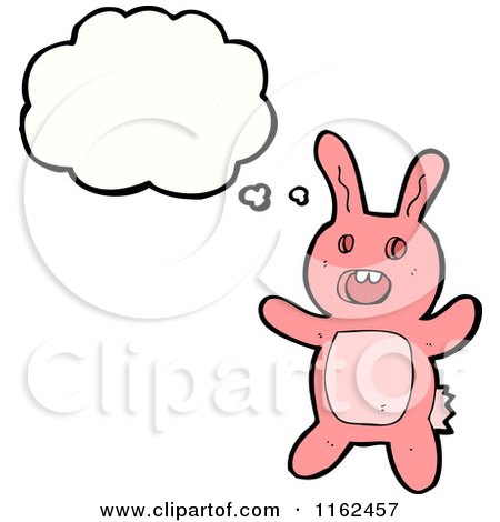 Cartoon of a Thinking Pink Rabbit - Royalty Free Vector Illustration by lineartestpilot