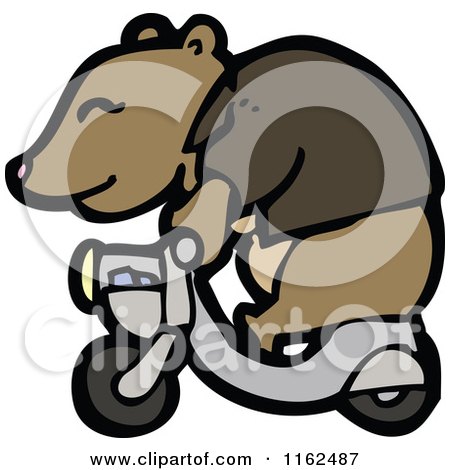 Cartoon of a Brown Bear on a Scooter - Royalty Free Vector Illustration by lineartestpilot