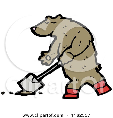 Cartoon of a Brown Bear Digging - Royalty Free Vector Illustration by lineartestpilot