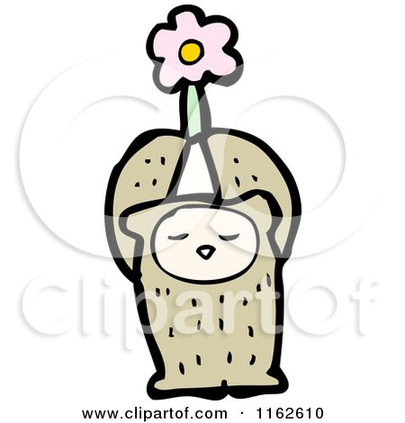 Cartoon of a Brown Bear Holding a Flower - Royalty Free Vector Illustration by lineartestpilot