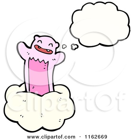 Cartoon of a Thinking Pink Bear on a Cloud - Royalty Free Vector Illustration by lineartestpilot