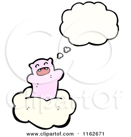 Cartoon of a Thinking Pink Bear on a Cloud - Royalty Free Vector Illustration by lineartestpilot