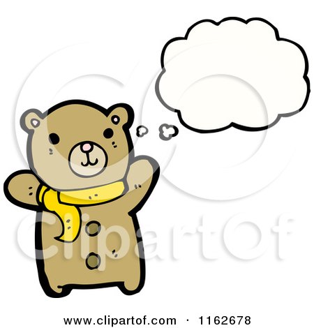 Cartoon of a Thinking Brown Bear Wearing a Scarf - Royalty Free Vector Illustration by lineartestpilot