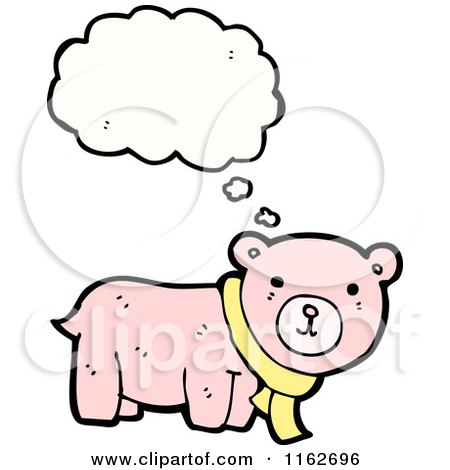 Cartoon of a Thinking Pink Bear in a Scarf - Royalty Free Vector Illustration by lineartestpilot