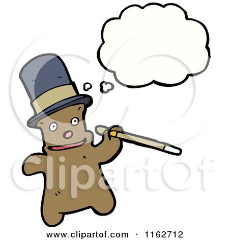 Cartoon of a Thinking Brown Bear with a Hat and Cane - Royalty Free Vector Illustration by lineartestpilot