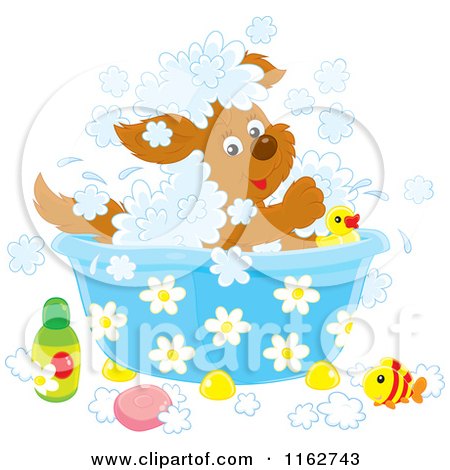 Cartoon of a Happy Puppy Playing in a Bath - Royalty Free Vector Clipart by Alex Bannykh