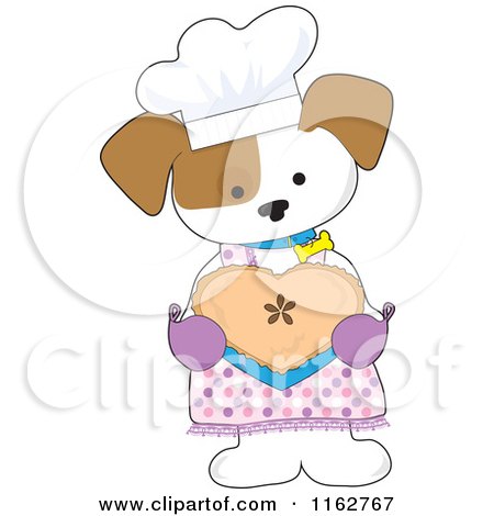 Cartoon of a Baker Puppy Holding a Valentine Heart Shaped Pie - Royalty Free Vector Clipart by Maria Bell