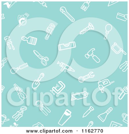 Clipart of a Seamless Turquoise Hardware and Tool Icon Pattern - Royalty Free Vector Illustration by AtStockIllustration