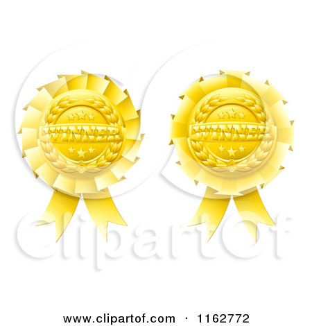 Clipart of Golden Winner Award Ribbon Medals - Royalty Free Vector Illustration by AtStockIllustration
