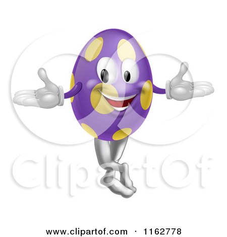Cartoon of a Purple and Yellow Polka Dot Easter Egg Mascot - Royalty Free Vector Clipart by AtStockIllustration