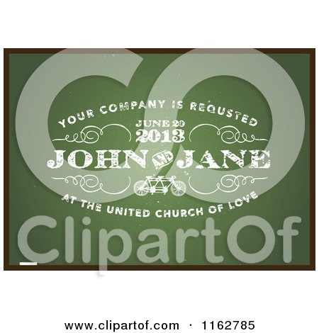 Clipart of a Distressed Green Wedding Invitation with a Black Border and Sample Text - Royalty Free Vector Illustration by BestVector