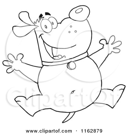 Cartoon of an Outlined Chubby Dog Jumping - Royalty Free Vector Clipart by Hit Toon
