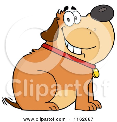 Cartoon of a Happy Chubby Brown Dog Sitting and Wagging His Tail - Royalty Free Vector Clipart by Hit Toon