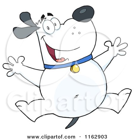 Cartoon of a Happy Chubby White Dog Jumping - Royalty Free Vector Clipart by Hit Toon