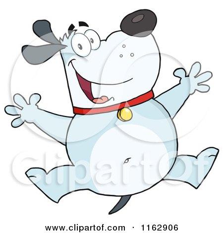 Cartoon of a Happy Chubby Blue Dog Jumping - Royalty Free Vector Clipart by Hit Toon