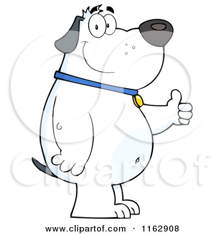 Cartoon of a Happy Chubby White Dog Standing and Holding a Thumb up - Royalty Free Vector Clipart by Hit Toon
