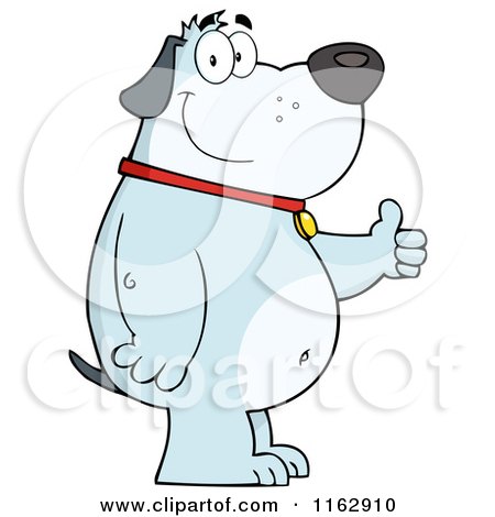Cartoon of a Happy Chubby Blue Dog Standing and Holding a Thumb up - Royalty Free Vector Clipart by Hit Toon