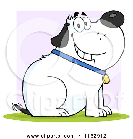 Cartoon of a Happy Chubby White Dog Sitting and Wagging His Tail over Purple - Royalty Free Vector Clipart by Hit Toon