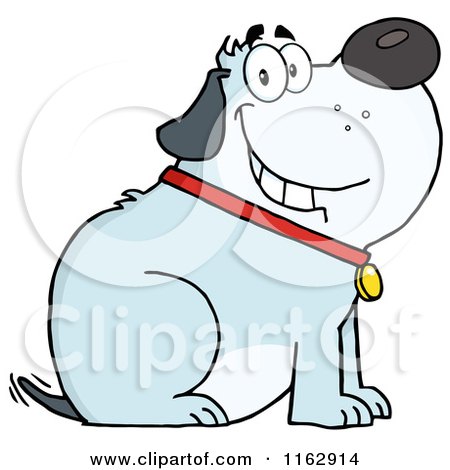 Cartoon of a Happy Chubby Blue Dog Sitting and Wagging His Tail - Royalty Free Vector Clipart by Hit Toon