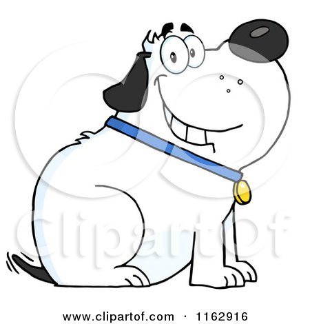 Cartoon of a Happy Chubby White Dog Sitting and Wagging His Tail - Royalty Free Vector Clipart by Hit Toon