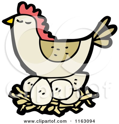 Cartoon of a Hen Chicken on a Nest - Royalty Free Vector Illustration by lineartestpilot
