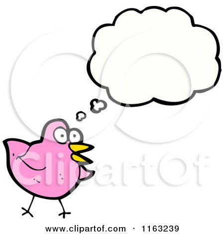 Cartoon of a Thinking Pink Bird - Royalty Free Vector Illustration by lineartestpilot