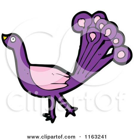 Cartoon of a Purple Peacock - Royalty Free Vector Illustration by lineartestpilot