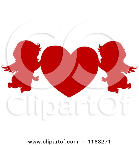 Cartoon of Silhouetted Red Cupids with a Heart - Royalty Free Vector Clipart by BNP Design Studio