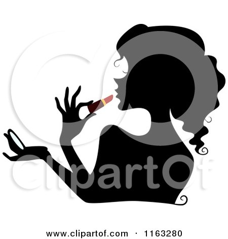 Cartoon of a Silhouetted Woman Applying Red Liptstick - Royalty Free Vector Clipart by BNP Design Studio