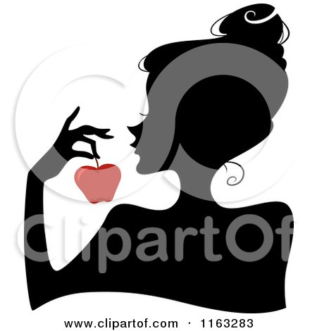 Cartoon of a Silhouetted Woman Holding a Red Apple - Royalty Free Vector Clipart by BNP Design Studio