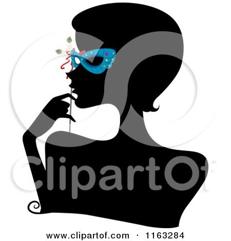 Cartoon of a Silhouetted Woman with a Blue Mask over Her Eyes - Royalty Free Vector Clipart by BNP Design Studio