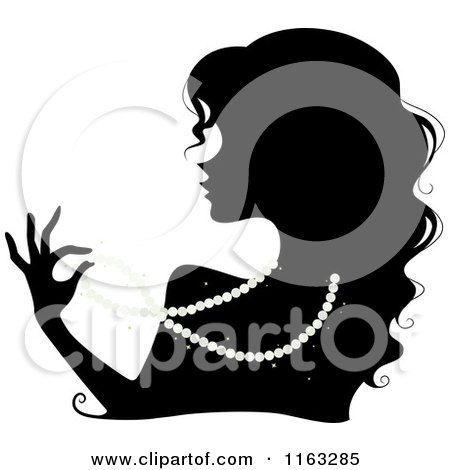 Cartoon of a Silhouetted Woman Wearing a Pearl Necklace - Royalty Free Vector Clipart by BNP Design Studio