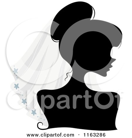Cartoon of a Silhouetted Bride Woman Wearing a Veil - Royalty Free Vector Clipart by BNP Design Studio