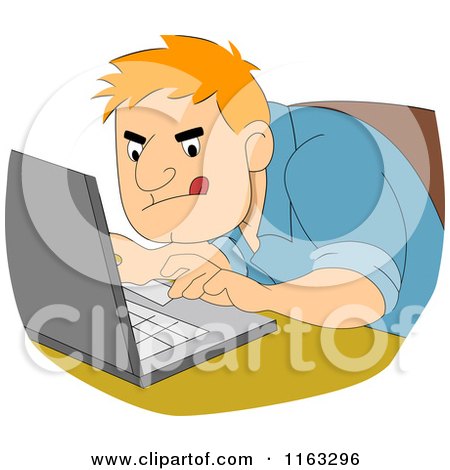 Cartoon of a Determined Male Author or Student Typing - Royalty Free Vector Clipart by BNP Design Studio