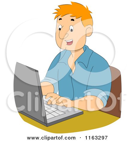 Cartoon of a Happy Male Author or Student Typing - Royalty Free Vector Clipart by BNP Design Studio
