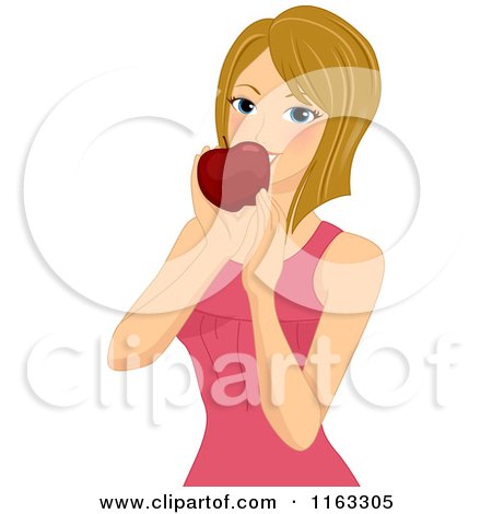 Cartoon of a Dirty Blond Woman Eating an Apple - Royalty Free Vector Clipart by BNP Design Studio